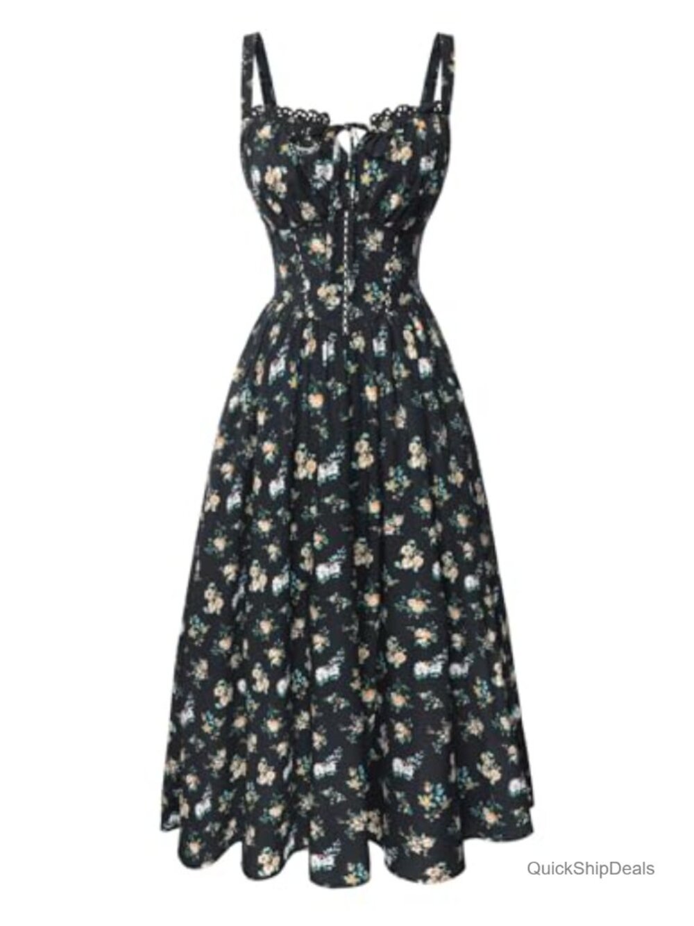 Floral Corset Midi Dress Smocked Back Sleeveless Sundress